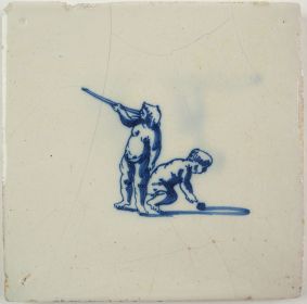 Antique Delft tile with a blowgun, 17th century