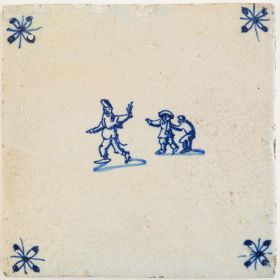 Antique Delft tile with a robbery, 17th century