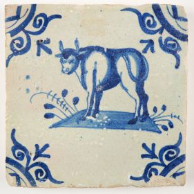 Antique Delft tile with a bull, 17th century