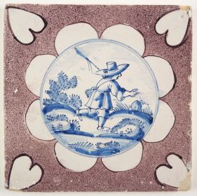 Antique Delft tile with a shepherd, 18th century