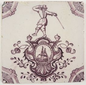 Antique Delft tile with a cartouche, 18th century