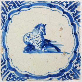 Antique Delft tile with a horse, 17th century