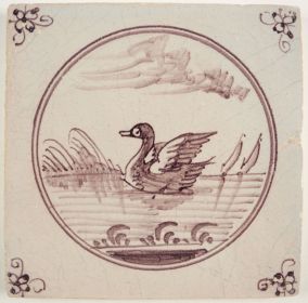 Antique Delft tile with a swan, 19th century
