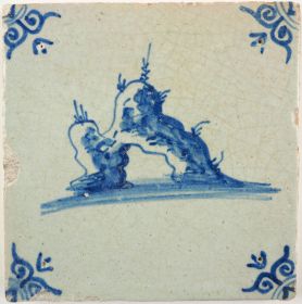 Antique Delft tile with a rock arc, 17th century