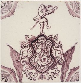 Antique Delft tile with a cartouche, 18th century