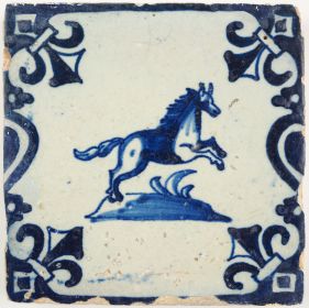 Antique Delft tile with a horse, 17th century