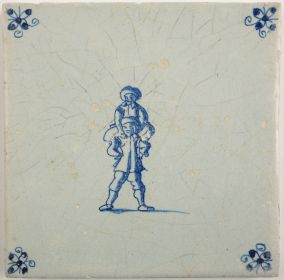 Antique Delft tile with acrobats, 17th century