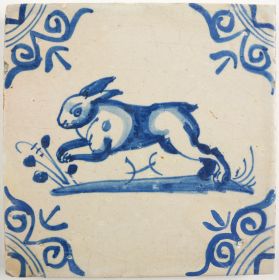 Antique Delft tile with a hare, 17th century