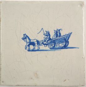 Antique Delft tile with a covered wagon, 17th century