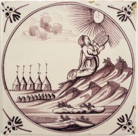 Antique Delft tile with the Ten Commandments, 18th century