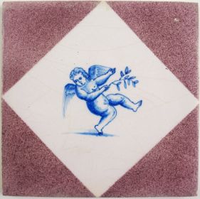 Antique Delft tile with a Cupid, 20th century