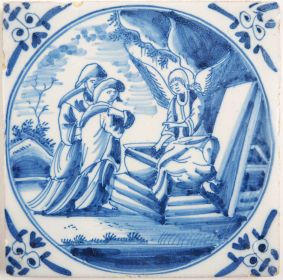 Antique Delft tile with a biblical scene, 18th century