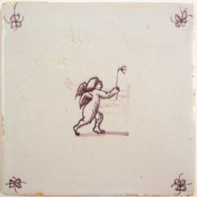 Antique Delft tile with a Cupid, 18th century