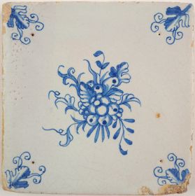 Antique Delft tile with fruit, 17th century