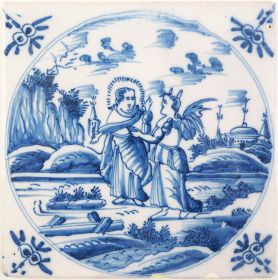 Antique Delft tile depicting Jesus and the Devil, 18th century