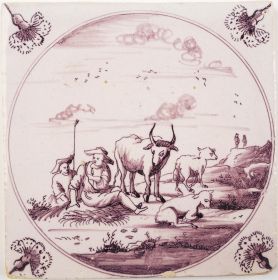 Antique Delft tile with a pastoral scene, 18th century
