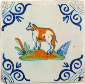 Antique Delft tile with a sheep, 17th century