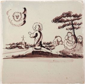 Antique Delft tile with gethsemane, 18th century