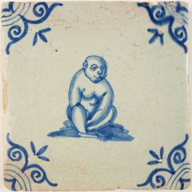 Antique Delft tile with an ape, 17th century