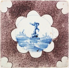 Antique Delft tile with a statue, 18th century
