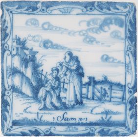 Antique Delft tile with a biblical scene, 18th century