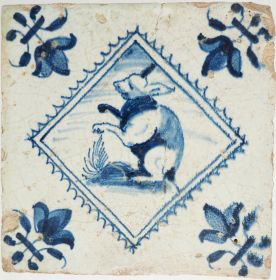 Antique Delft tile with a hare, 17th century