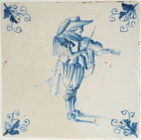 Antique Delft tile with a violinist, 17th century
