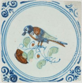 Antique Delft tile with a bird, 17th century