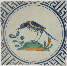 Antique Delft tile with a bird, 17th century