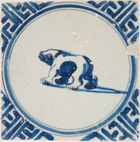Antique Delft tile with a polar bear, 17th century