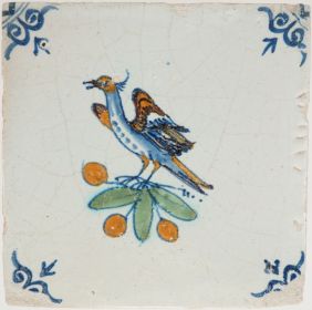 Antique Delft tile with a lapwing, 17th century