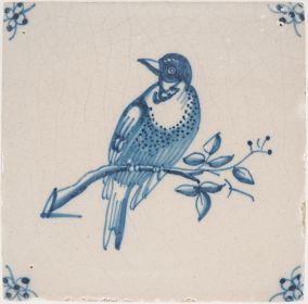 Antique Delft tile with a pigeon, 18th century