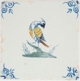 Antique Delft tile with a bird, 17th century