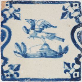 Antique Delft tile with a bird, 17th century