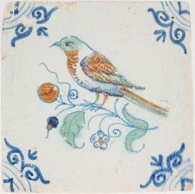 Antique Delft tile with a bird, 17th century