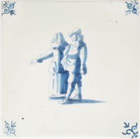 Antique Delft tile with a couple, 17th century