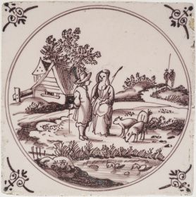 Antique Delft tile with shepherds, 18th century