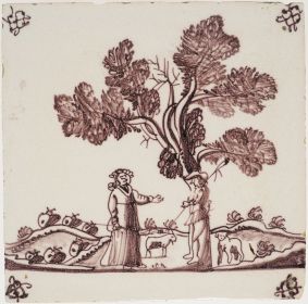 Antique Delft tile with shepherds, 18th century