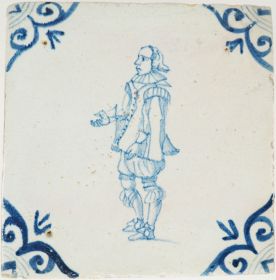 Antique Delft tile with a gentleman, 17th century