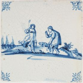 Antique Delft tile with a pastoral scene, 17th century