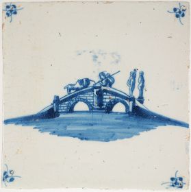 Antique Delft tile with a bridge, 18th century