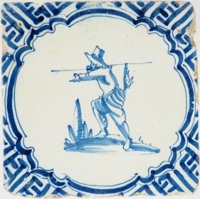 Antique Delft tile with a shepherd, 17th century