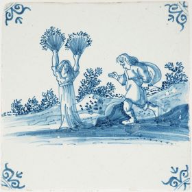 Antique Delft tile with Apollo and Daphne, 17th century
