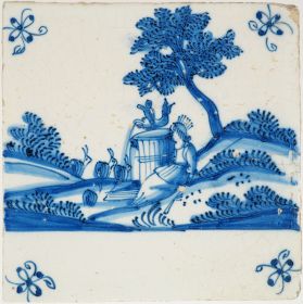 Antique Delft tile with a pastoral scene, 18th century