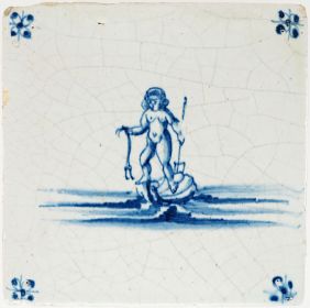 Antique Delft tile with Triton, 17th century 