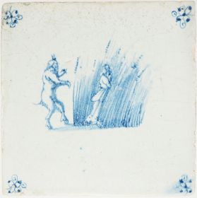 Antique Delft tile with Pan and Syrinx, 17th century