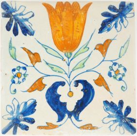 Antique Delft tile with a tulip heart, 17th century