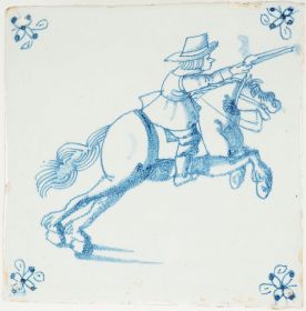 Antique Delft Tile – Charging Horseman 17th century – Spider Corners