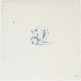 Antique Delft tile with an elephant and no corner motif, 17th century