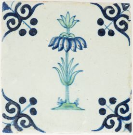 Atnqiue Delft tile with polychrome imperial crown, 17th century